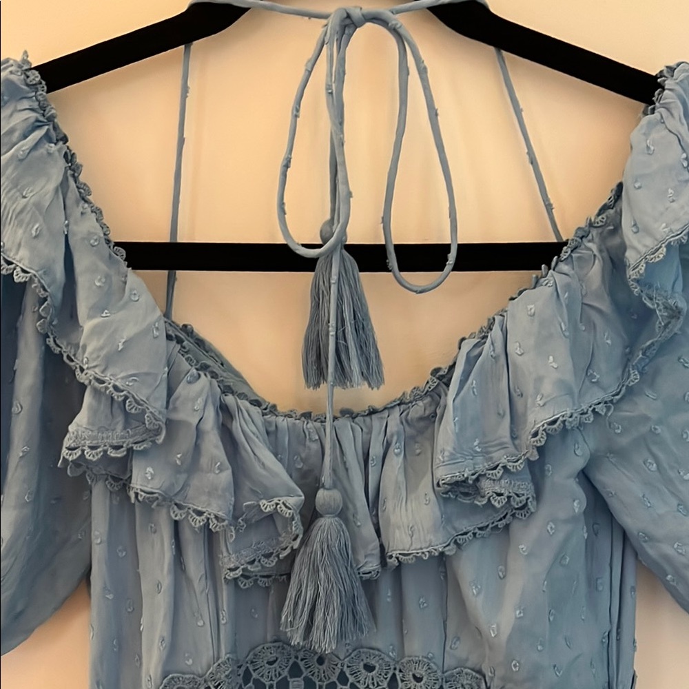 Free People Blue Ruffled Lace Mini Sundress - Picture 4 of 6